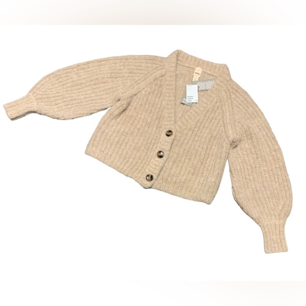 H&M Wool / Alpaca Blend Sweater Cardigan Cropped.   Sz L.   New With Tags.